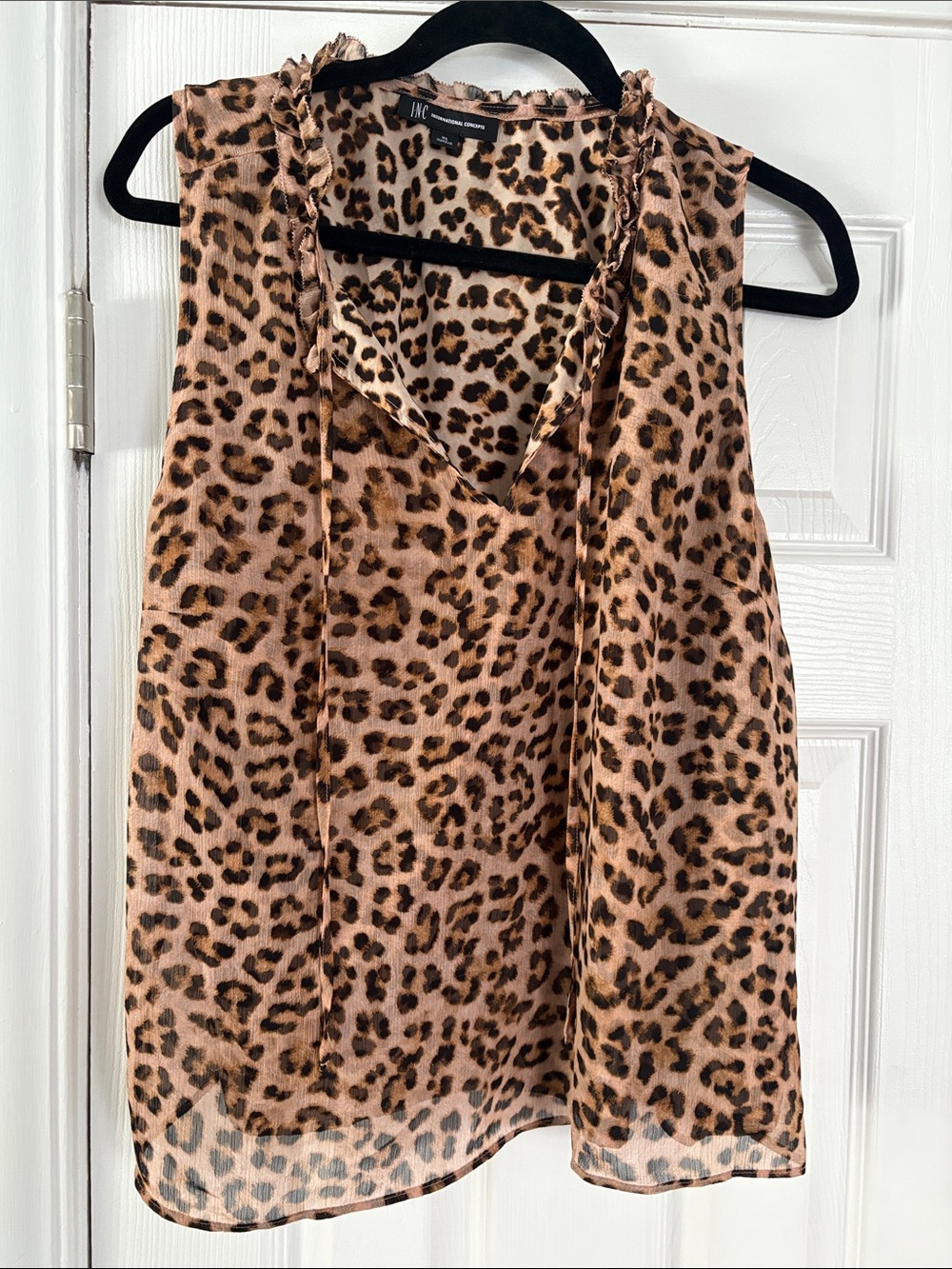 INC International Concepts Macy's Cheetah Print Ruffled Sleeveless Blouse Top XL